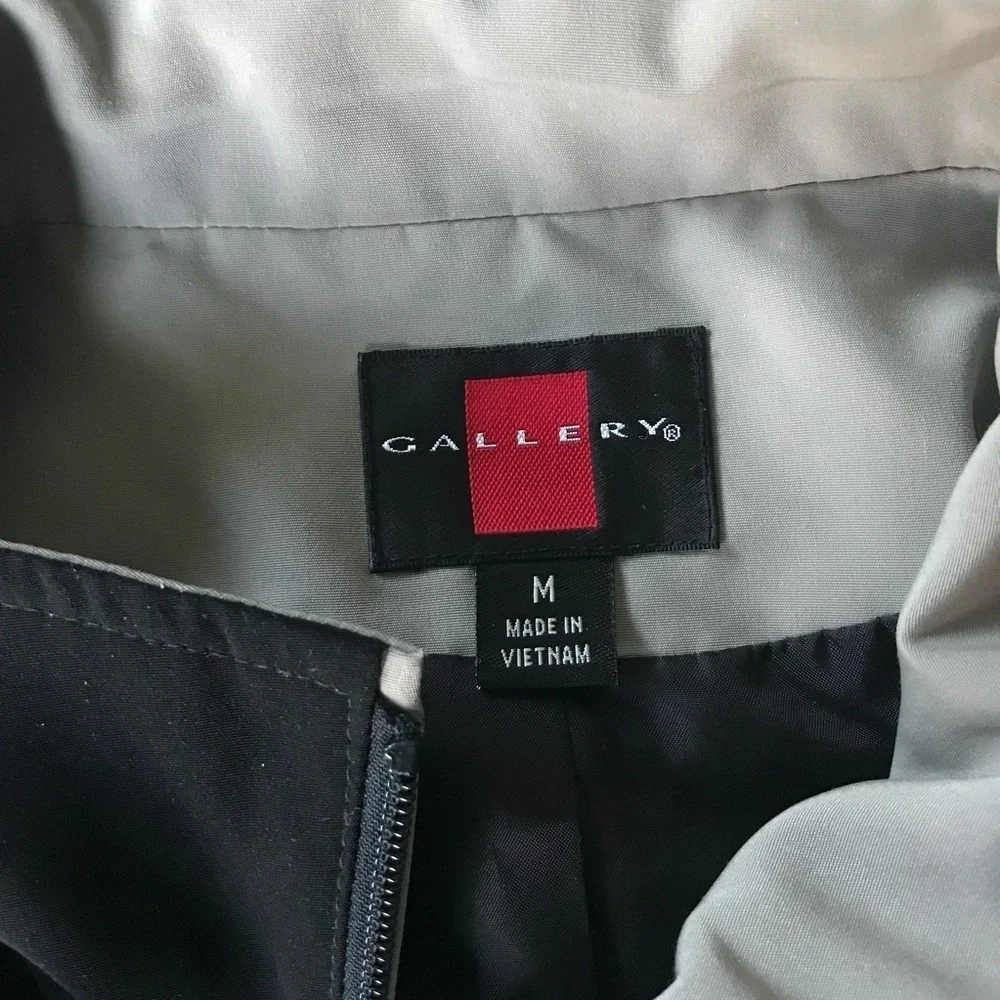 GALLERY Black & Taupe Trench Coat Raincoat detach Hood Size Medium 37” Length - Picture 8 of 16